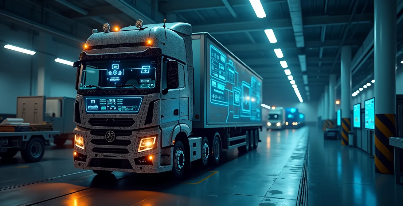 Camion lourd équipé de capteurs technologiques pour maintenance prédictive